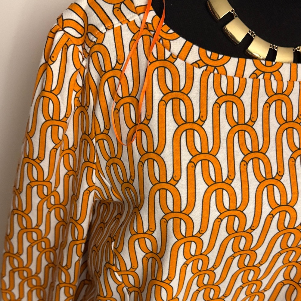 Liz Claiborne Orange and White Geometric Blouse - Picture 3 of 5